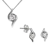 9ct White Gold Ladies Diamond Solitaire Wrapped Pendant with 18 Chain & Wrapped Earrings