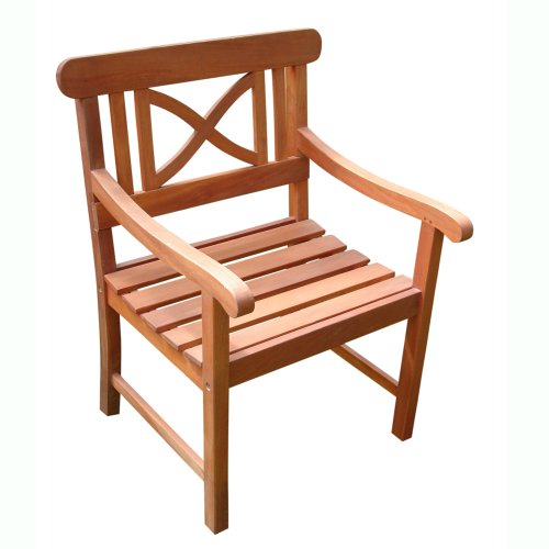 VIFAH V99 Outdoor Wood Arm Chair X-Back Design, Natural Wood Finish, 23 by 24 by 35-Inch