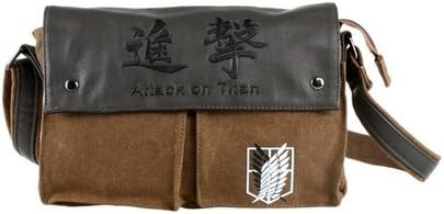 As Anime Attack on Titan Print Canvas & Faux Leather Shoulder Bag