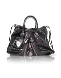 Francesco Biasia Mary - Black Calfskin and Python Trim Tote Bag