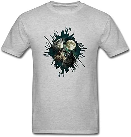 ESORRW Men's Custom 3 Wolf Moon Graphic Tshirt Grey