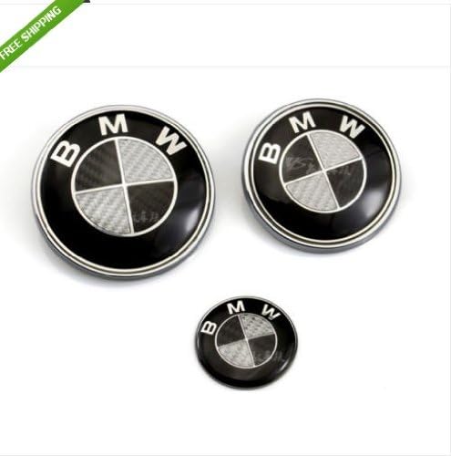 BMW Hood Trunk Emblem Badge Carbon Fiber 82mm+74mm=1 sets