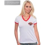 Majestic Threads Minnesota Wild Women's V-Neck Ringer T-Shirt With Swarovski Crystals Medium