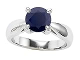1.35 cttw 925 Sterling Silver 14K White Gold Plated Genuine Round Black Sapphire Engagement Ring - Gold Plated Silver