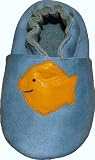 Plateau Krabbelschuhe Lederpuschen Krabbelpuschen Kinderschuhe Fisch Gelb Blau