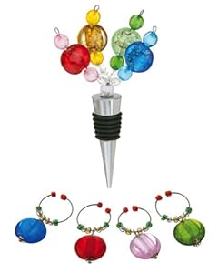 Glass Wine Stopper 4 Wine Charms Gift Set