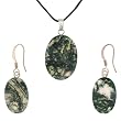 Moss Agate Oval Shaped Pendant and Earrings Set - 15x22mm Pendant, 12x18mm Earrings - Adjustable Cord Necklace Moss Agate Oval Shaped Pendant and Earrings Set - 15x22mm Pendant, 12x18mm Earrings - Adjustable Cord Necklace