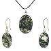 Moss Agate Oval Shaped Pendant and Earrings Set - 15x22mm Pendant, 12x18mm Earrings - Adjustable Cord Necklace