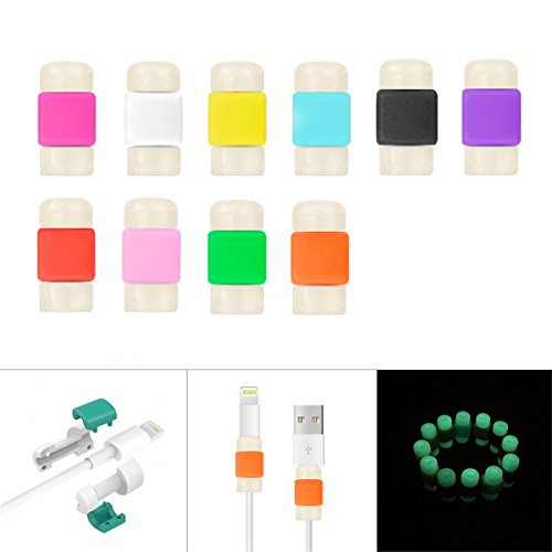 Pack of 10, Peres® Noctilucent Colorful Data Cable Saver Protector for Apple USB Lightning Cable Iphone Earphones Protector and Charging Cables for iphone / ipad , Glow in the Dark (20 X Combo)