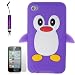 AOA CasesTM Purple Penguin Style Case Back Cover For Apple iPod Touch 4TH Gen Generation 4 4G + Mini Stylus
