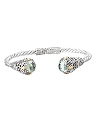 925 Silver & Green Amethyst Round Ornate Scroll Bracelet with 18k Gold Accents