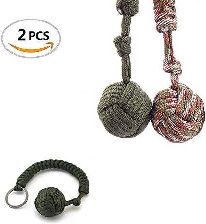 IFfree 2pcs Portable Hand woven key Chain Made with 11.5 Feet of 550 lb Tensile Paracord with steel ball