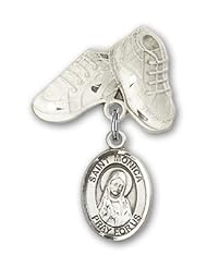 Sterling Silver Baby Badge with St. Monica Charm and Baby Boots Pin