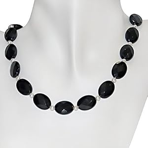 Sterling Silver Black Onyx and FW Pearl Necklace by 