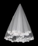 1t Ivory Beautiful Fingertip Length Wedding Veils with Lace Applique Edge -W04
