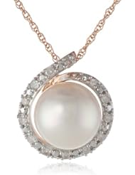 10k Rose Gold Cultured Freshwater Cultured Pearl and Diamond Pendant Necklace (0.07 cttw, GH Color, I2-I3 Clarity), 17"