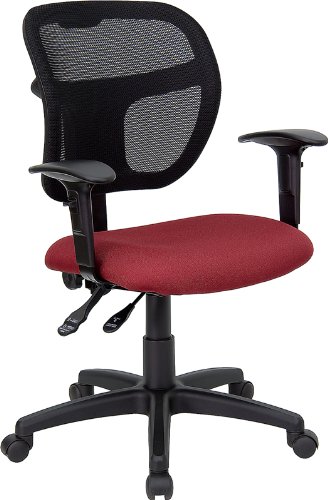 Flash Furniture WL-A7671SYG-BY-A-GG Mid-Back Mesh Task Chair with Burgundy Fabric Seat and Arms