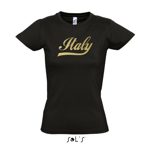 Damen T-Shirt – Italien Oldschool Italy LÄNDERSHIRT EM / WM FAN Trikot S-XXL , Deep black – gold , XXL