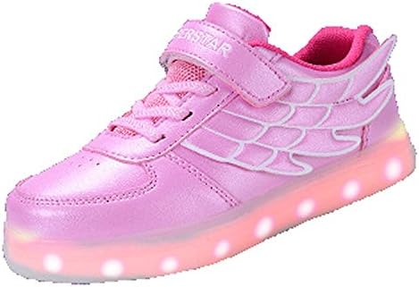 Velardeeee Sneakers Unisex Children Boys Girls Shoes Charge USB LED Light Bright Fluorescence Indicators Sports Sneakers Pink3 M US Little Kid Fashionable