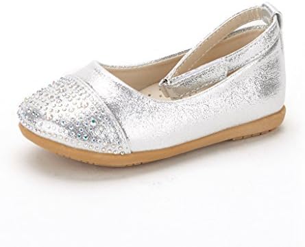 Dream Pairs NINA-66 Mary Jane Rhinestone Buckle Strap Ballerina Flat (Toddler/ Little Girl) New Silver Size 10
