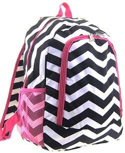 Girl's Backpack Set Lunch Pencil Drawstring Chevron Black White Fuchsia