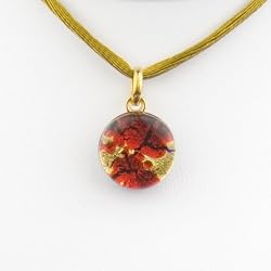 Handmade Murano Glass Pendant - Round S Red/Gold Style2