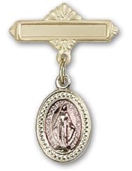 Gold Filled Baby Badge with Pink Miraculous Charm and Polished Badge Pin