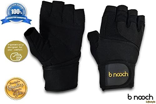 B Nooch Premium Gold Label Weightlifting, Crossfit (WOD), Fitness & Workout Gloves with Wrist Wrap Support for Men & Women (Black) ● XS thru XL available ●