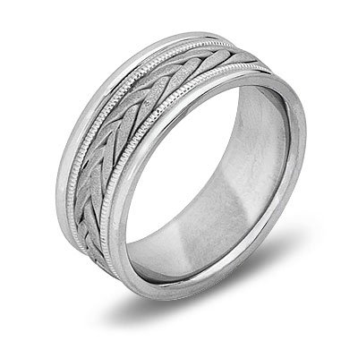 14k White Gold Engraved Men's Wedding Band, 8mm