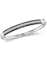 Black and White Round Diamond Channel Set Bangle Bracelet 14k White Gold (1.34 cttw)