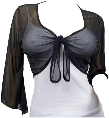 eVogues Plus Size Sheer Front Tie Bolero Shrug Top