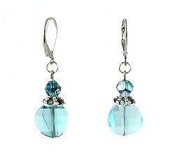 Earrings - E233 - Murano Style Glass - Curved Lentil Window Pane ~ Aqua