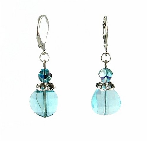 Earrings   Murano Style Glass   Curved Lentil Window Pane ~ Aqua