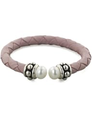 Honora Sterling Silver 7-7.5MM White Freshwater Cultured Pearl and Pink Leather 6" Childrens Bracelet
