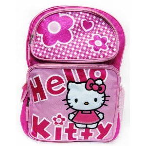 Hello Kitty Black Large 16″ Backpack with Water Bottle Pink