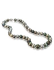 14K White Gold 9.0-12.0 Multicolor Tahitian Cultured Pearl Necklace AAA Quality, 18 Inch Necklace