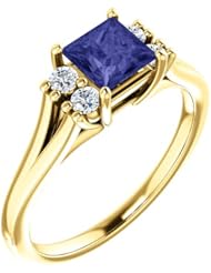 18K Yellow Gold 5.00x5.00mm Princess Cut Tanzanite and Diamond Ring -- LIFETIME WARRANTY