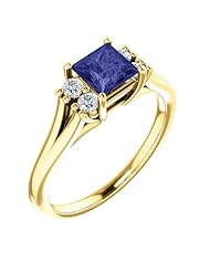 10K Yellow Gold 5.00x5.00mm Princess Cut Tanzanite and Diamond Ring -- LIFETIME WARRANTY