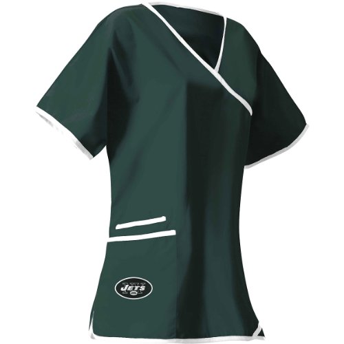 Women's New York Jets Mock Wrap Scrub Top Medium at Amazon.com