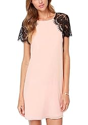 Cotton/Leather/Polyester/Wool Summer Winter Short Sleeves Lace  Dress