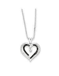 Sterling Silver Rhodium Plated Black/White Diamond Heart Pendant