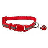 Night Safety Reflective Nylon Small Dog Puppy Collar Adjustable XS:Neck for 8-12" Red