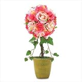 VICTORIAN STYLE TOPIARY FLOWER POT FAUX ROSES FLOWERS