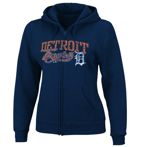 MLB Women's Detroit Tigers The Beauty Long Sleeve Full Zip Fleece Hoodie, Athletic Navy, XX-Large