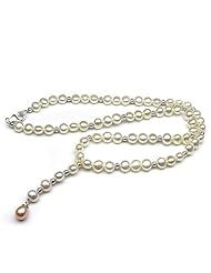 White Freshwater Pearl with Sterling Silver Phodium Plated Beads Y Necklace