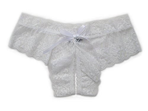 Trixx Intimates Women's Open Crotch Boyshorts Panty Thong White Medium