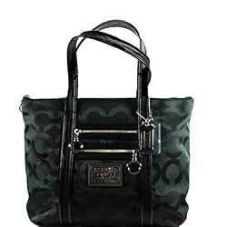NEW AUTHENTIC COACH POPPY OP ART SIGNATURE GLAM TOTE HANDBAG (Black/Black)