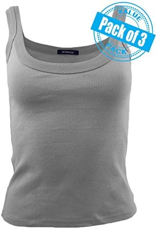 Sexy Basics Womens Juniors 3 Pack Cotton Cami Rib Tank Top (XL ( 12-16), 3 PACK - HEATHER GRAY)