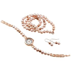 Freshwater Pearl Watch, Necklace and Earrings Set #LP315S-P