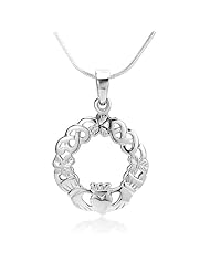 Sterling Silver Celtic Claddagh Friendship and Love Pendant Necklace 18